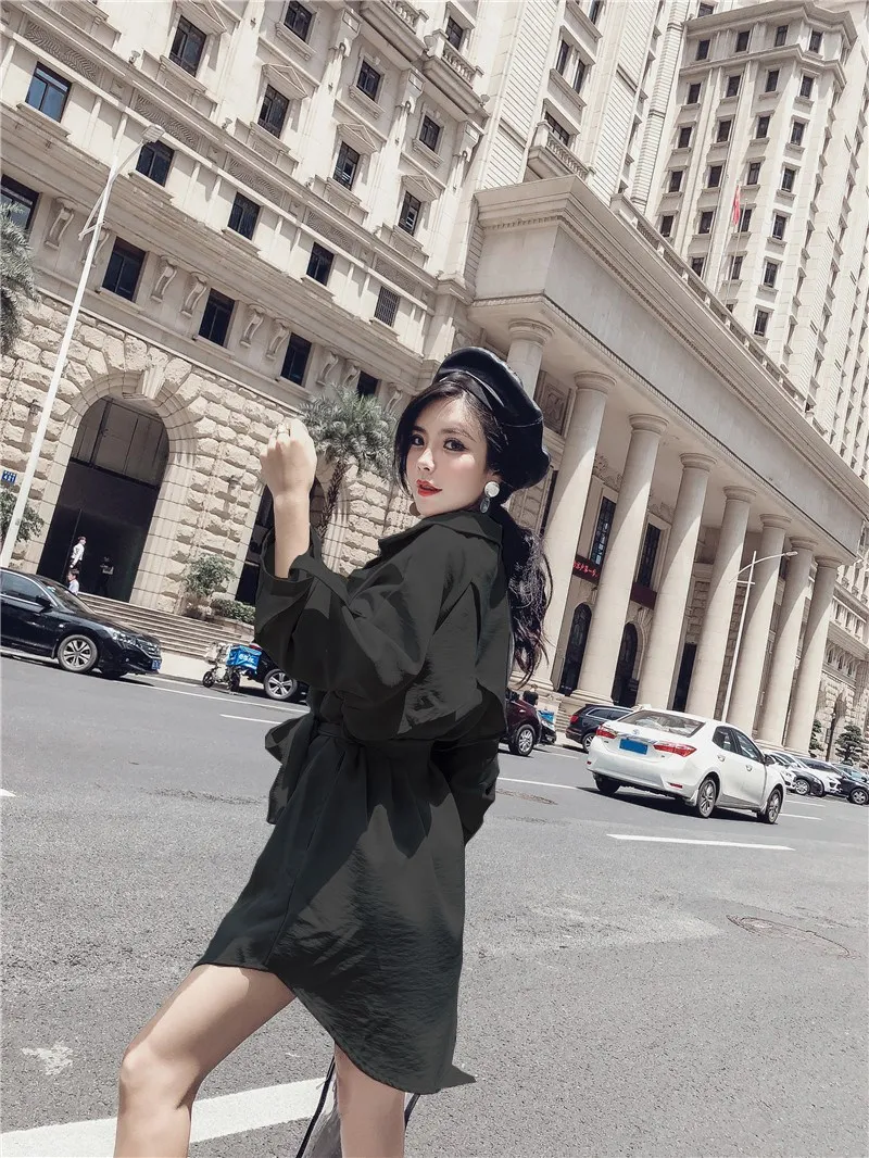WHITNEY WANG Осенняя мода уличная открытая стежка пояса Тренч Женский Россия ветровка пальто