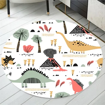 

Cute Cartoon Dinosaur Round Carpet for Living Room Anti Slip Rugs Chair Table Floor Mat Home Decor Kids Room Gift Mat Area Rugs