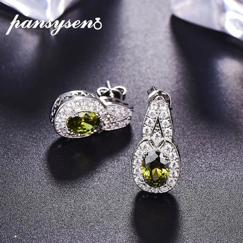 

PANSYSEN Luxury Peridot Ruby Amethyst Gemstone Stud Earrings for Women Solid 925 Sterling Silver Fine Jewelry Wholesale Earrings