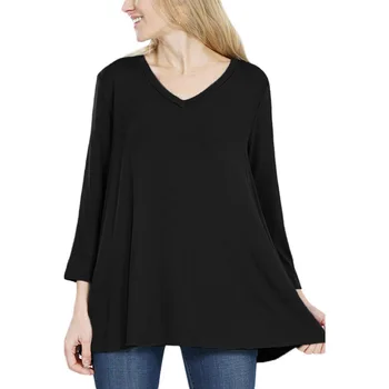 

Women's Clothing Tops Women's Solid Color V-neck Long-Sleeve Back Button Decorative Loose T-shirt 251458