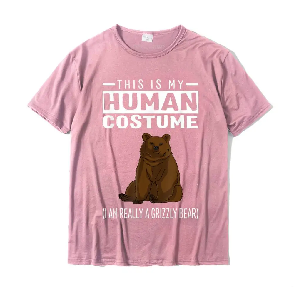 Casual Crew Neck Tshirts VALENTINE DAY Tops Shirt Short Sleeve Classic 100% Cotton Leisure Tops Shirts Custom Student This Is My Human Costume I'm Really A Grizzly Bear T Shirt__MZ23291 pink