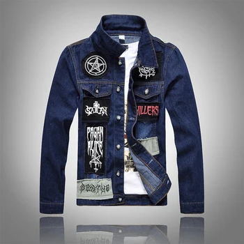 

2018 New Men Slim Denim Jacket Spliced Pattern Male Jean Coats Fashion Trend Patchwork Casual Spring and Autumn Outerwear Young