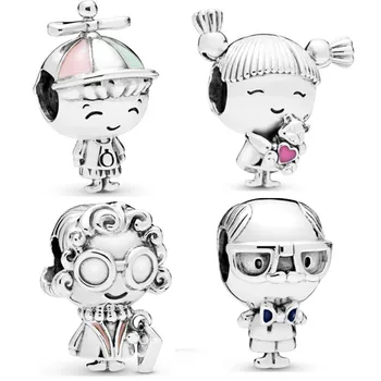 

Real 925 Sterling Silver Beads Propeller Hat Boy Ponytailed Girl Grandma Grandpa Charms Fit Original Pandora Bracelet Jewelry