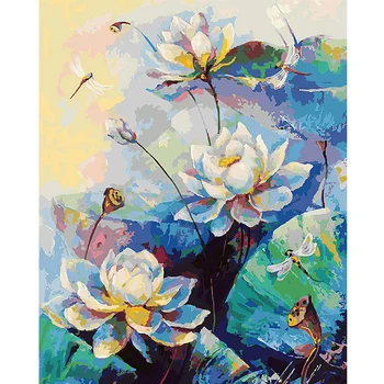 

Landscape Oil Painting By Numbers Lotus Flowers HandPainted Kits Drawing Canvas DIY Pictures Home Room Decoration Wall Decor