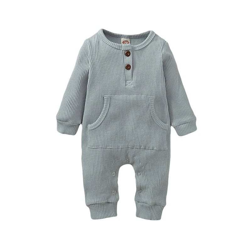 Однотонные комбинезоны с длинными рукавами и круглым вырезом для маленьких мальчиков и девочек; комбинезон с карманами