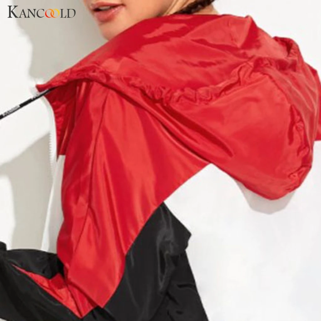 KANCOOLD куртка, модное лоскутное пальто с карманами, Свободное пальто с капюшоном на молнии, Женская ветровка с длинным рукавом, обычные карманы, спортивные облегающие костюмы