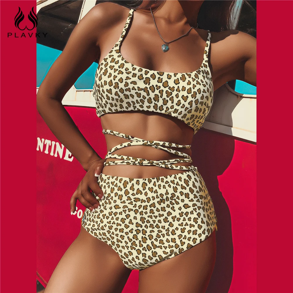 

2020 Sexy Leopard Print High Waist Bikini Set Wrap Body Bandage String Swim Bath Suit For Women Swimsuit Woman Swimwear 2 Piece