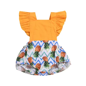 

0-24m Baby Girls Bodysuit Clothes Summer Toddler Kids Pineapple Print Sleeveless Romper Infant Girls Patchwork Rompers #LR2