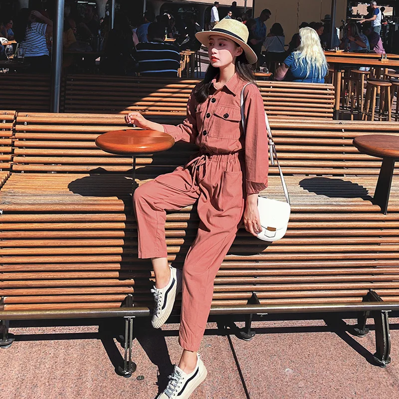 

Cargo Overalls Women's 2020 Spring Clothing Korean-style New Style CHIC Hong Kong Flavor Set Students Loose Straight Capri Pants
