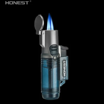 

Honest 3 jet flames butane gas lighter inflatable with safe cover cigar/kitchen lighter smoking tool