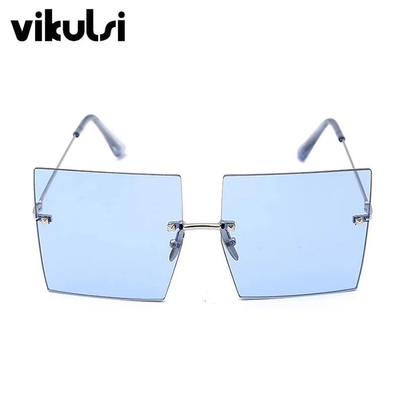Роскошные Брендовые женские синие Квадратные Солнцезащитные очки для женщин Новые простые дизайнерские солнцезащитные очки без оправы слишком большого размера женские гафы UV400