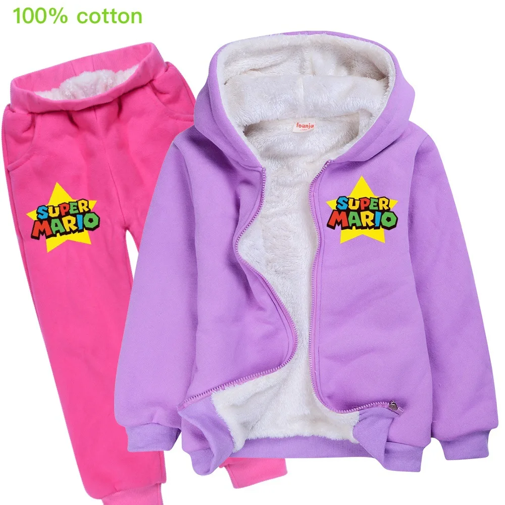 New children's favorite super Mario cotton plus velvet thick winter coat warm boys and girls jacket sports suit 3-14Y