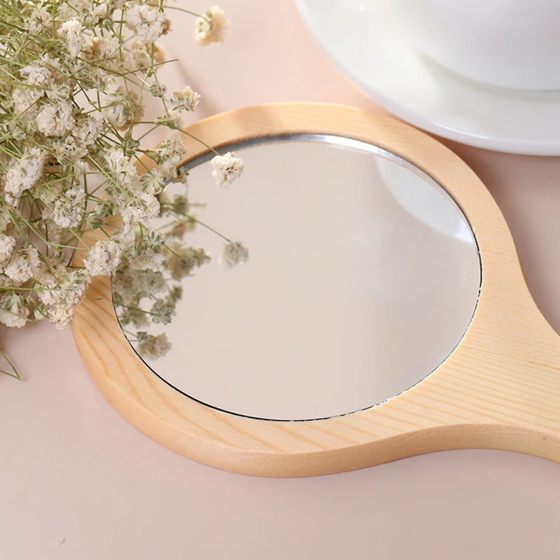 Fashion Wooden Hand Mirrors Makeup Vanity Mirror Round Hand Gifts