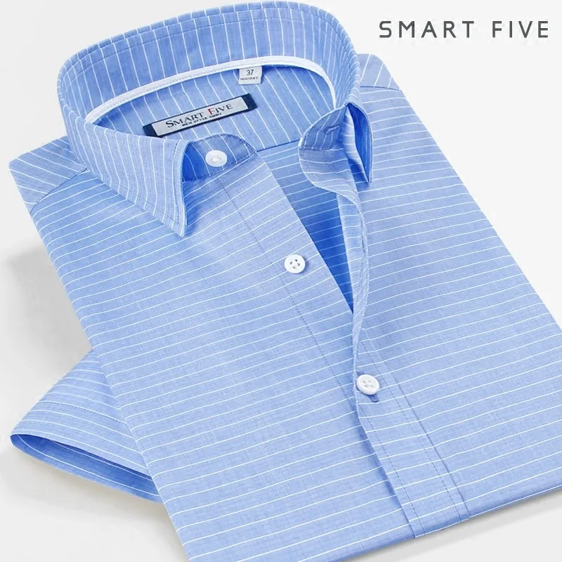 Для мужчин рубашка из хлопка с короткими рукавами в полоску Slim Fit Для мужчин рубашка; сезон весна-осень рубашка Camisa Masculina, 5XL 6XL