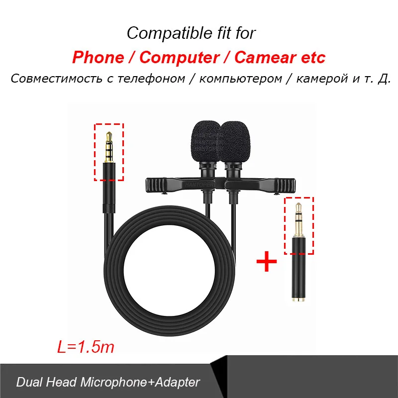 3.5mm Mini Lavalier Microphone Metal Clip Lapel Mic for Mobile Phone PC Laptop Wired Mikrofo/Microfon for Speaking Vocal Audio 