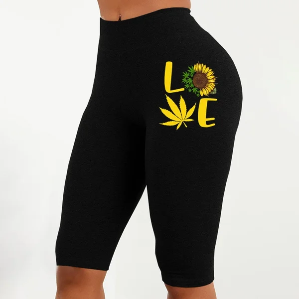 Yoga Shorts Women High Waist Letter Print Elastic Sports Running