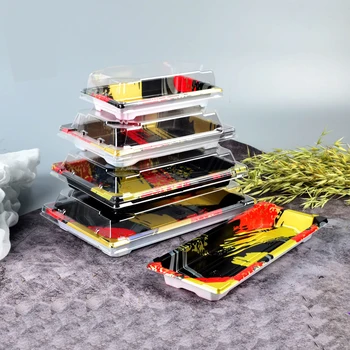 

50sets Disposable sushi box takeout box red gold bars 2 high-end packaging box.