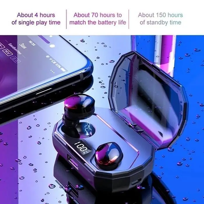 R10 цифровой дисплей Bluetooth 5,0 водонепроницаемые наушники с полимерной литиевой батареей 55 мАч Зарядное устройство для наушников