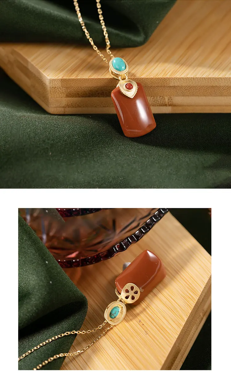 Uglyless Irregular Geometric Square Necklaces for Women Natural jade Agate Pendants+ Chain 925 Silver Jewelry Gold Bijoux P1081