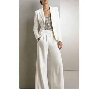 

Women Formal Business Office 2 Pieces Suits White Fashion Custom Made Women Ladies Party Prom Suits Jacket Pants Tailleur Femme