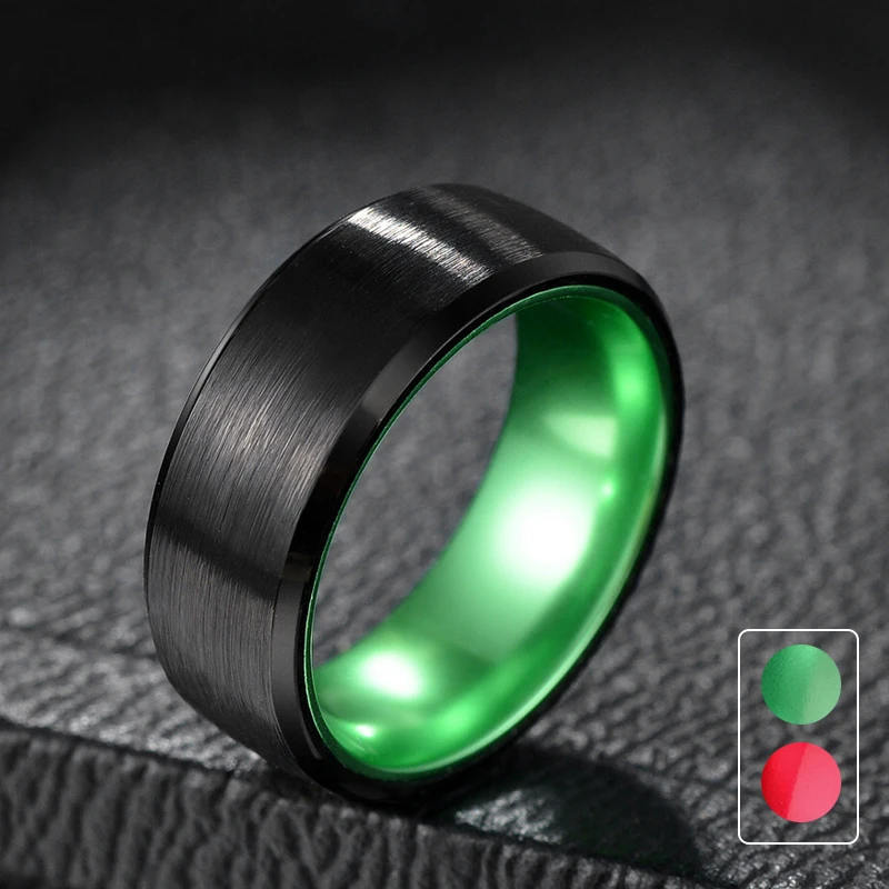 

Tigrade Men Fashion Ring Tungsten Carbide Black Finger Band for Wedding Green/red inside 8mm Custom anillo hombre anel masculino