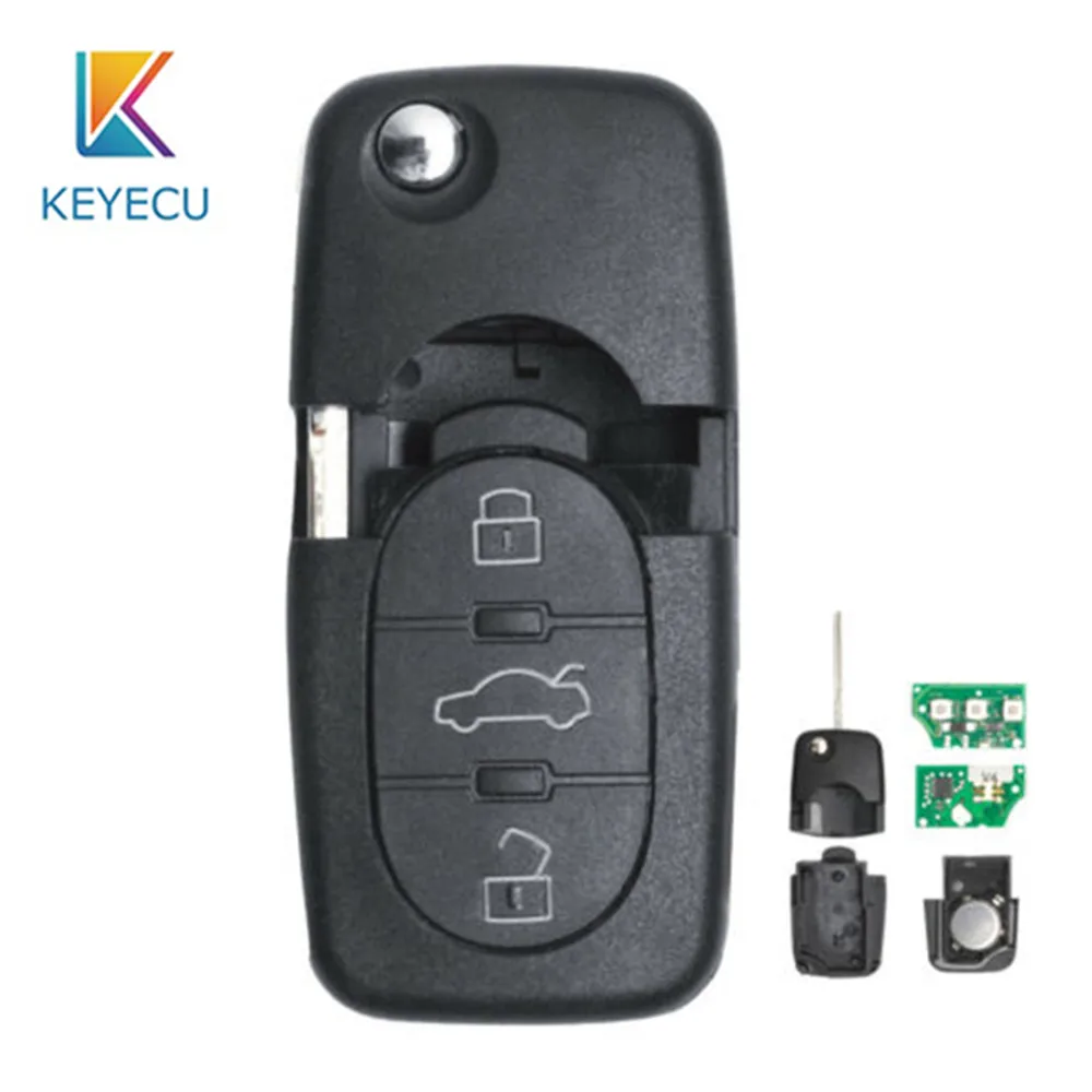 KEYECU Флип дистанционный брелок 3 кнопки 433,92 МГц для Audi A3 A4 A6 A8 S6 TT Quattro 2002-2004 ID48 чип P/N: 4D0 837 231 A/K/N