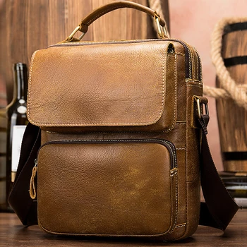 

Men Full Grain Leather Shoulder Bag Vintage Genuine Leather Messenger Bag Cowhide Tote Office Handbag Casual Crossbody Bags
