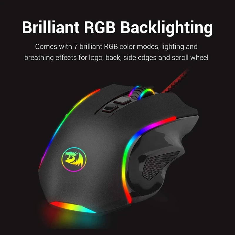 Redragon M607 Game Mouse 7200DPI 16.8 Million RBG Backlit 8 Buttons Ergonomic Design For Programmable Mice Gamer LOL MMO Fps