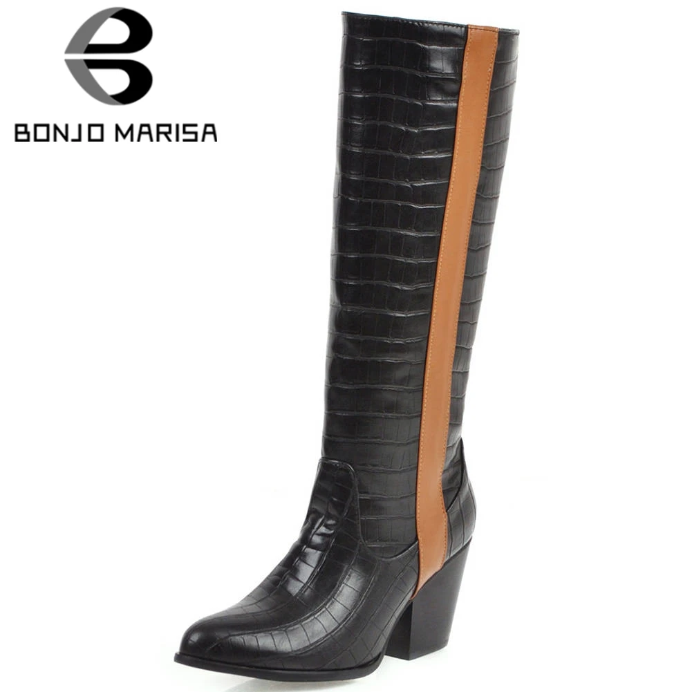 

BONJOMARISA Elegant Female Pointed Toe Boots High Heels Mixed Color Boots Women Office Casual Party Prom Winter Shoes Woman