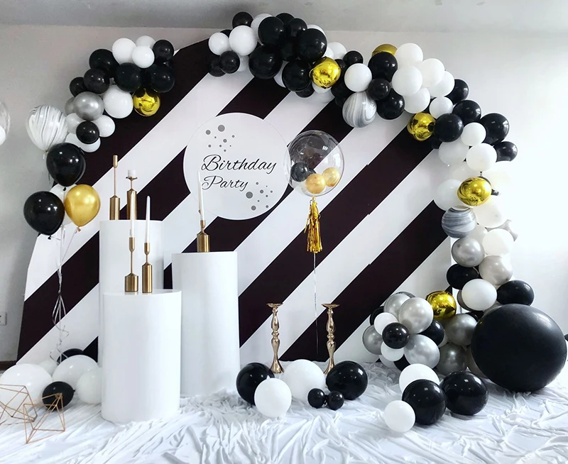 

130pcs Agate Balloon Garland Kit Chrome Gold Black White Balloons Arch Birthday Wedding Baby Shower Hollywood Party Decorations