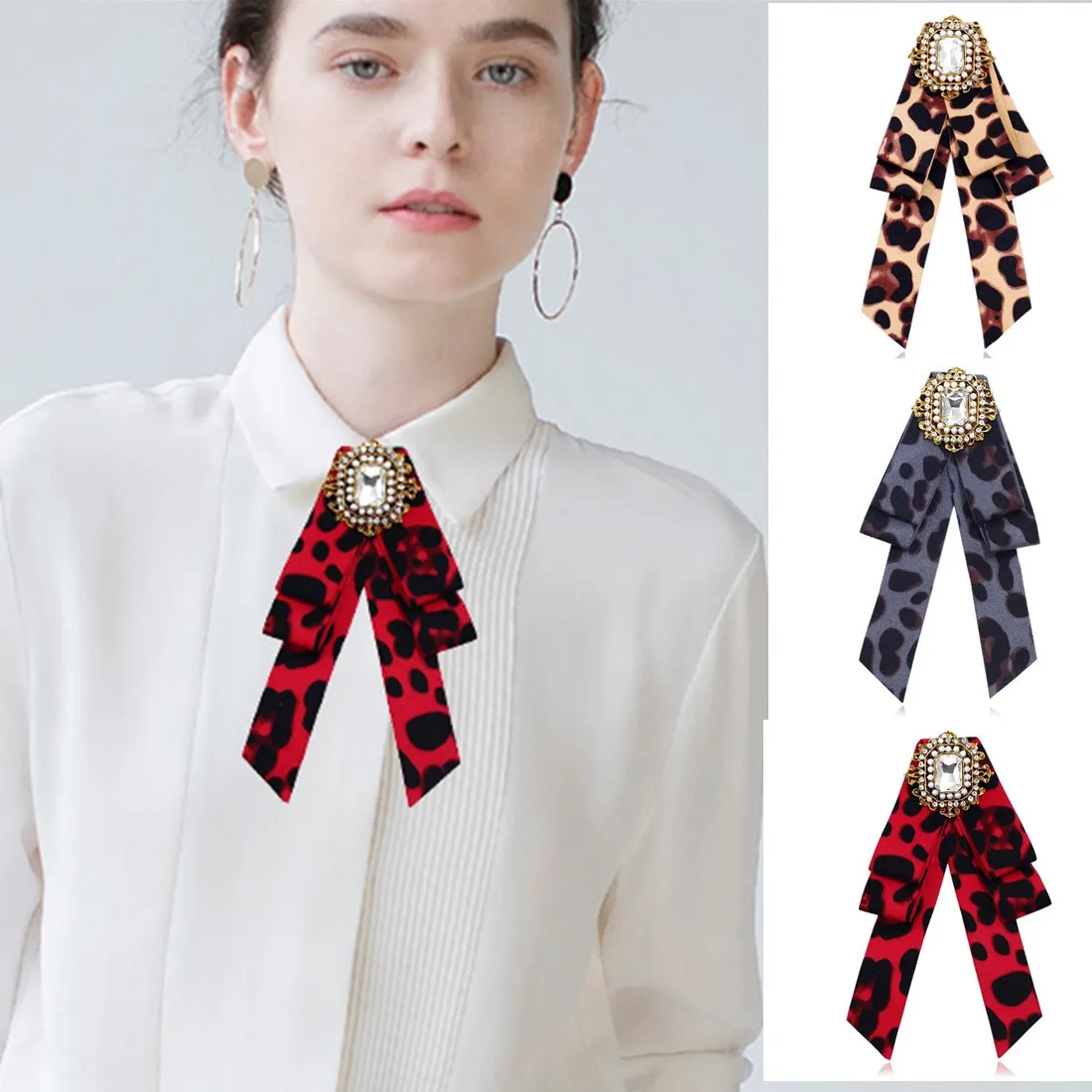 

College Style Japanese Korean Shirt Collar Pin Ornament Europe And America Retro Leopord Pattern Brooch Bowtie Bow Brooch Campus