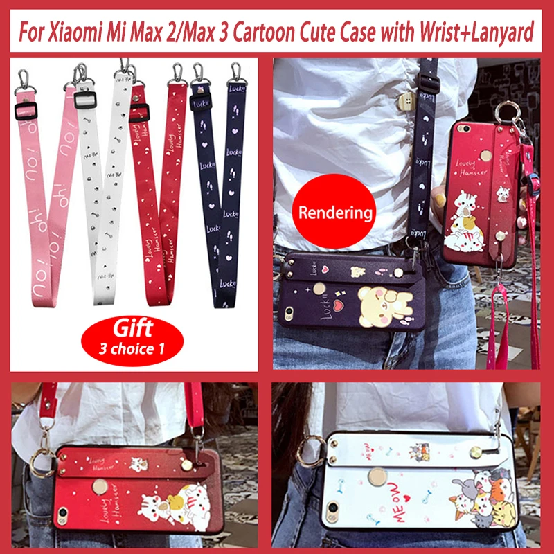 

For Xiaomi Mi Max 3 case,Hengneker Cartoon cute Cat Full Protection Soft Silicone Case+Wrist lanyard for Xiaomi Mi Max 2 Cover