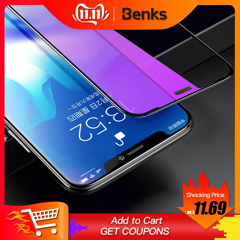 

Benks XPRO 0.23mm AGC Tempered Glass For iPhone XS 5.8' XS MAX 6.5' XR 6.1' Ultra Thin Full Cover Anti Blu-Ray Screen Protector