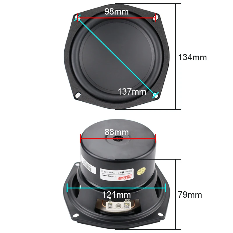 GHXAMP 5 inch Speaker 5.25 inch Subwoofer Speaker 134MM Woofer Strong Bass Concave Bowl 4ohm 40W 56Hz-4.5KHz 1PCS