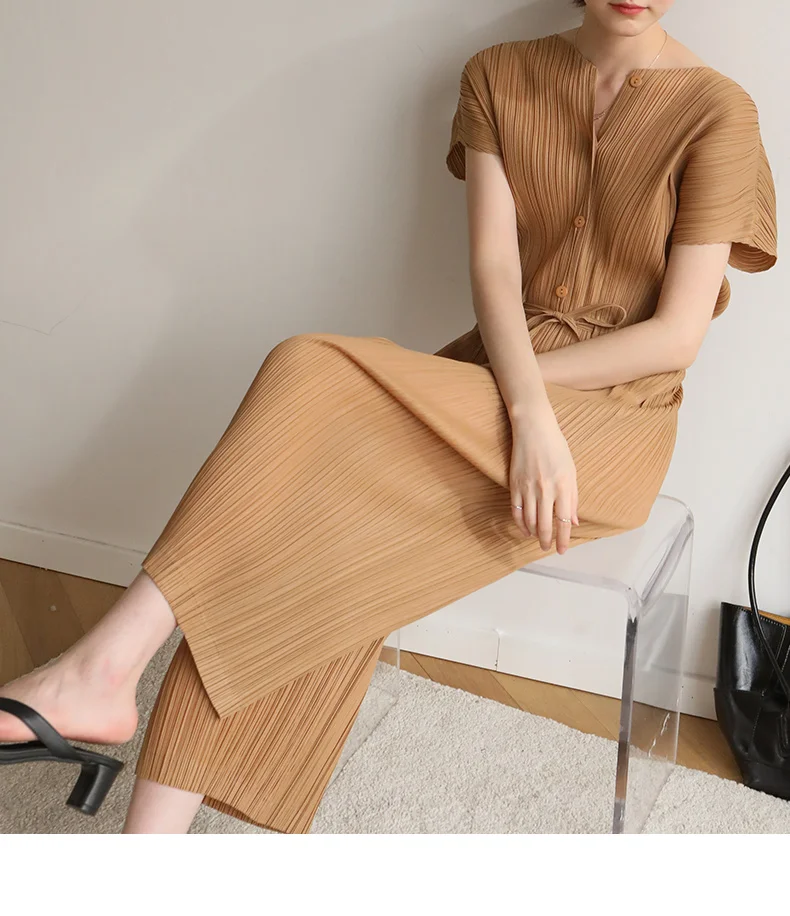 

Лидер продаж, однотонные модные комбинезоны с круглым вырезом и складками, брюки с широкими штанинами