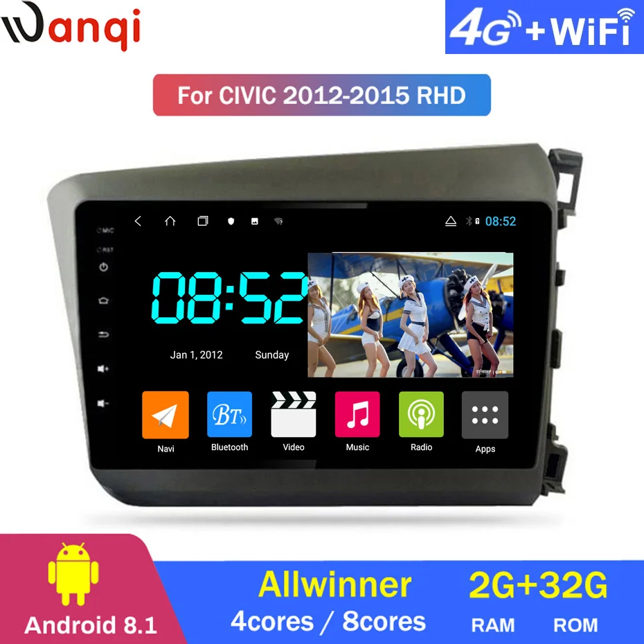 Android 8,1 автомобильный DVD 1din мультимедийная Navi система для Honda Civic 2012- rhd Автомобильный gps навигатор стерео головное устройство BT SWC wifi