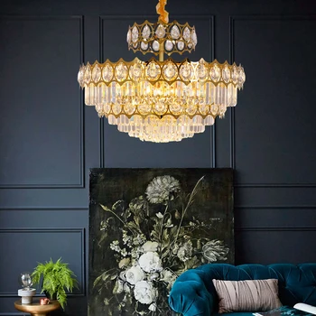 

Luxury Crystal Chandelier 2019 New Hong Kong Style Post-modern Stainless Steel Hall Lights Living Room Lights