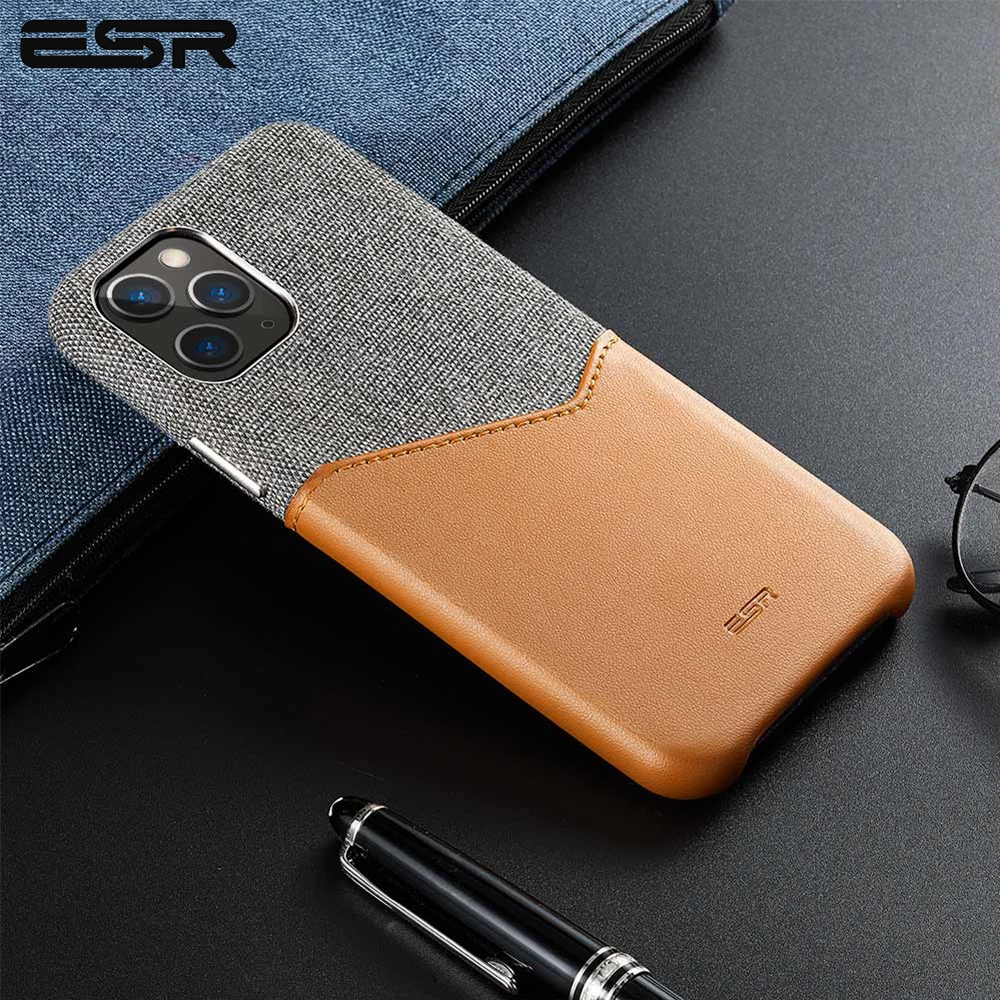 

ESR Card Slot Case for iPhone 11 Pro Max 2019 Cover Thin Light Leather Case with Soft Fabric Bumper Case for iPhone 11 11 Pro