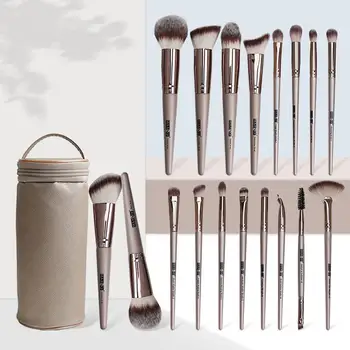 

MAANGE 18Pcs/Set Portable Makeup Nylon Wool Brush with Faux Leather Storage Bag