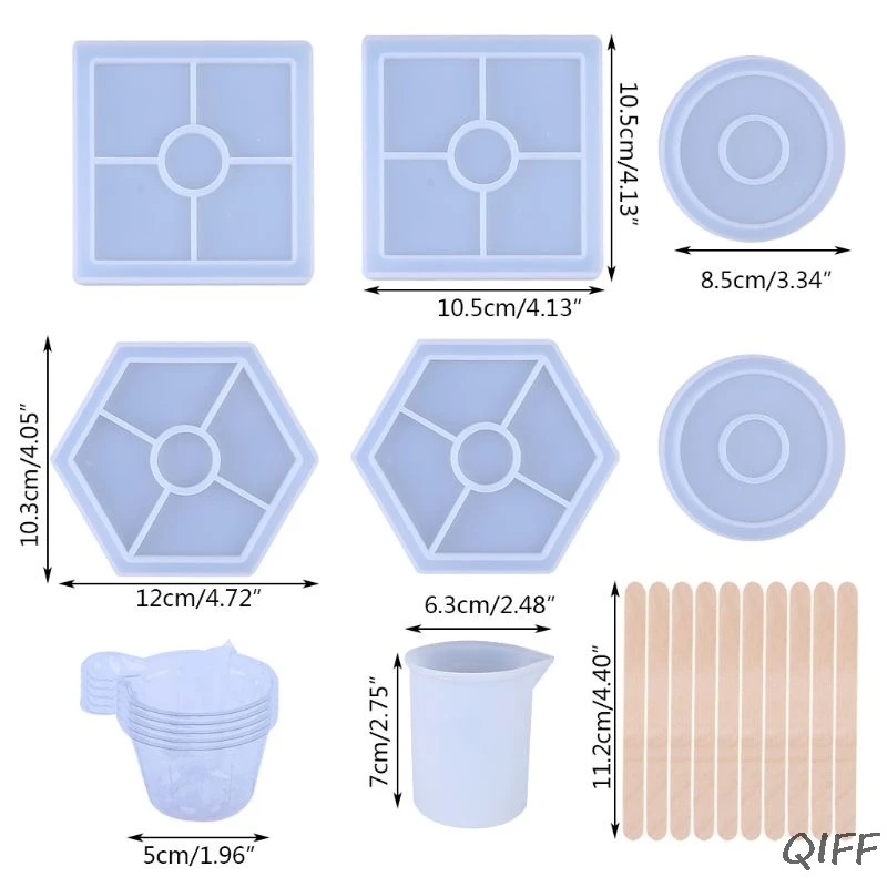 Силиконовая смола форма набор квадратный круглый шестиугольник эпоксидная форма с мерным стаканом деревянная палочка DIY подставка аксессуары для украшения дома