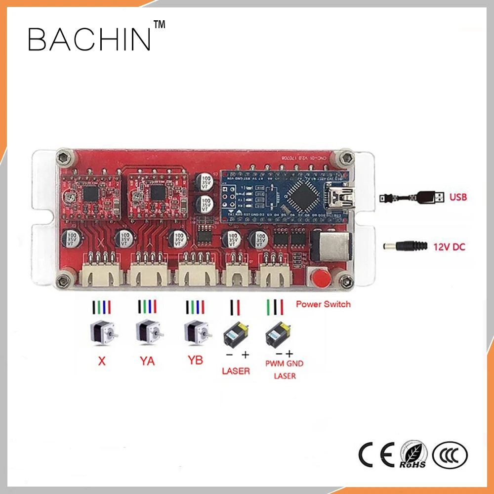 USB 2 Ось управления лазерный драйвер 12 В лазерная гравировальная машина материнская плата шаговый двигатель драйвер управления Лер панель