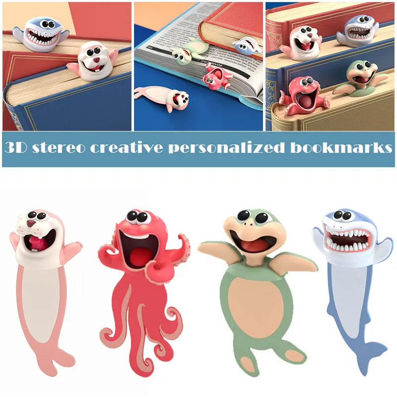 Marcapáginas Wacky, marcapáginas estéreo Kawaii de dibujos animados, marcapáginas 3D de animales loco para libro