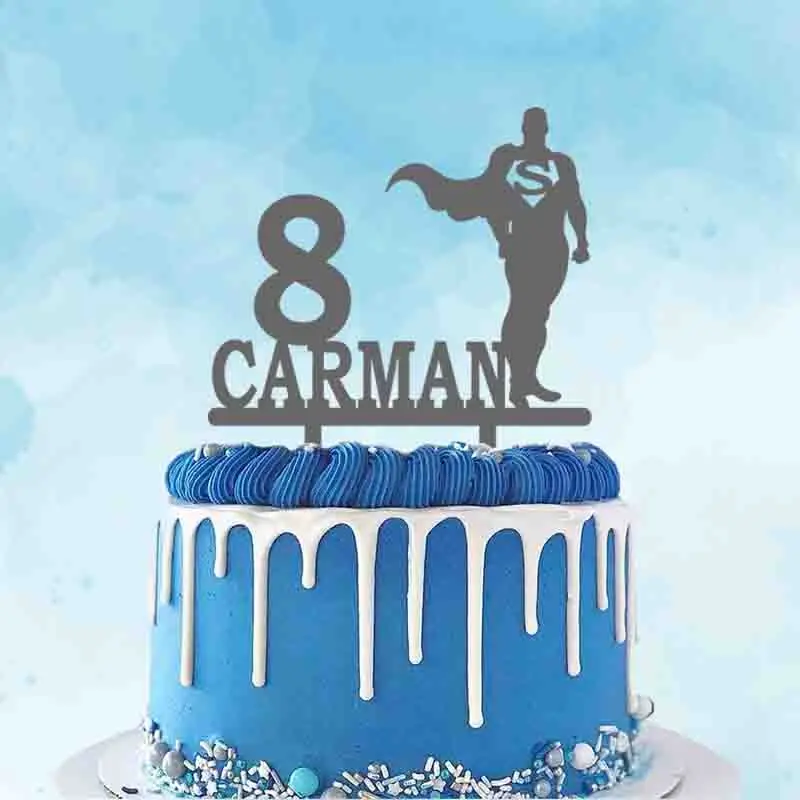 Personalized Birthday Cake Topper Custom Name Age Super Man For Kids Party Decoration | Дом и сад