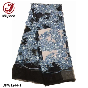 

African Lace Fabric 2019 High Quality Embroidery Nigerian Sequins Lace Fabric for Women French Mesh Lace Fabric DPW1244