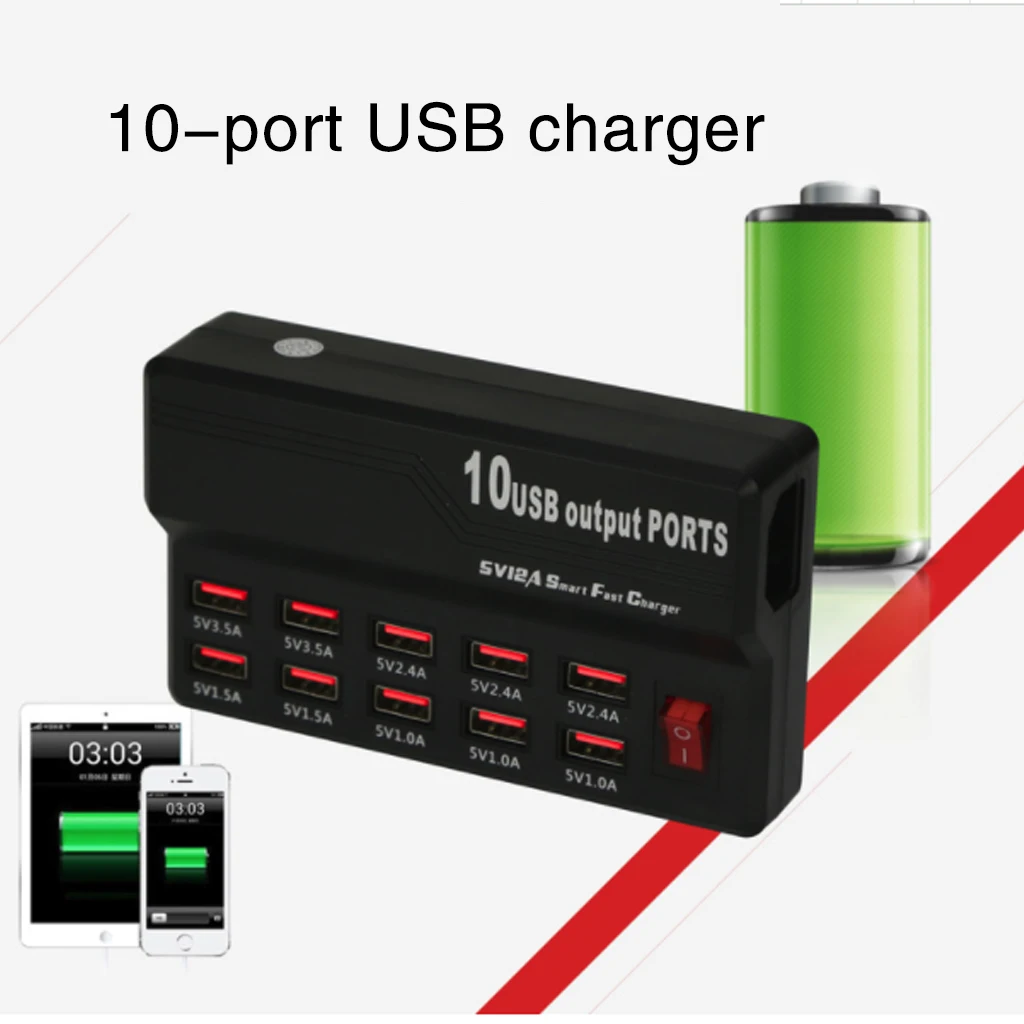 10 USB порт зарядная станция 12A 60 Вт быстрое зарядное устройство для iPhone 7 5 5S 6 6S Plus Ipad LG samsung huawei Nexus AC в DC адаптер