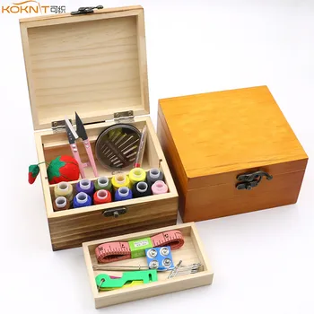 

KOKNIT Multifunction Wood Household Box Sewing Kit Sewing Needles Scissor Thread Sewing Tools Set DIY Craft Tools Accessories