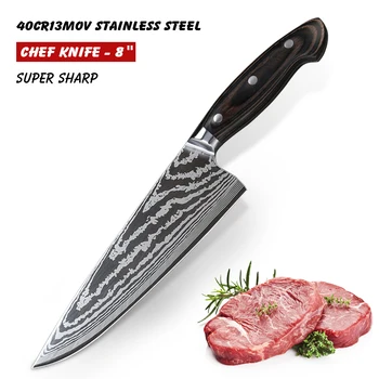 

8 inches Pro kitchen knives Super Sharp Chef Knife Laser Damascus Pattern Stainless Steel Japanese knives kitchen Cooking Tools