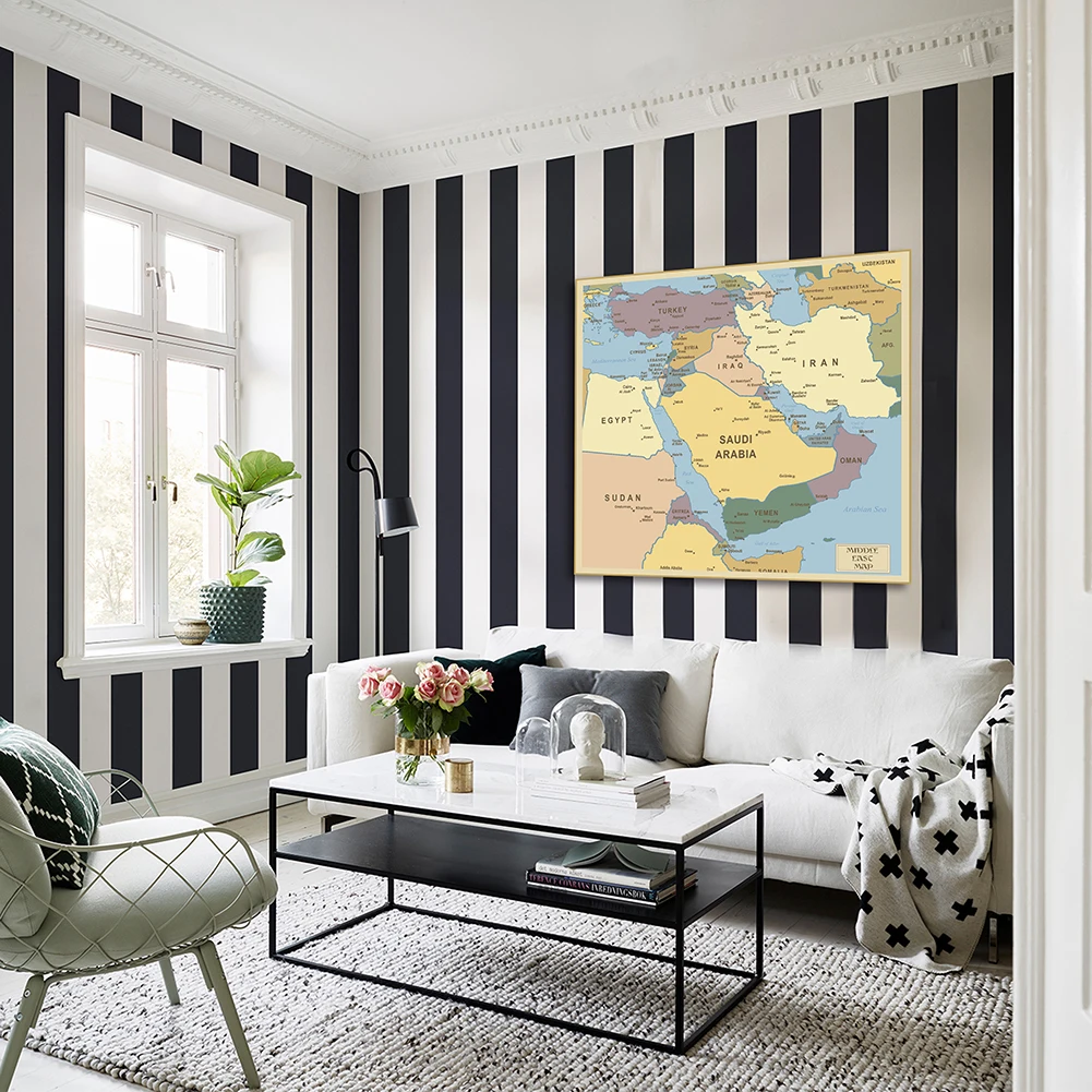 150*150 Cm The Middle East Map Political Distribution Map Non-woven Canvas Painting Wall Poster Home Decoration School Supplies