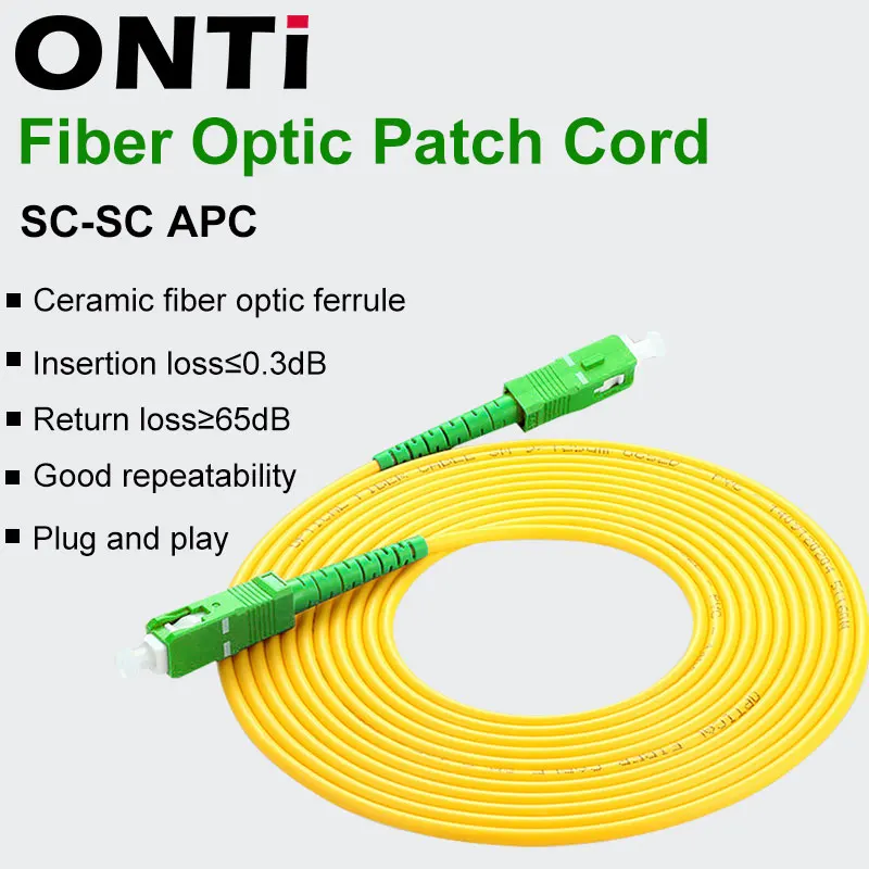 ONTi SC/APC Fiber Optic Patch Cord Cable SC-SC 1/3/5/10/20/30M Jumper Single Mode Simplex 2.0mm Optical Fibra Optica FTTH 30m 50m sc apc fiber optic path cord cable simplex 3 0mm single mode g652d optical fiber jumper cable apc yellow lszh