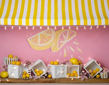 

Lemon theme Birthday Party Photography Decoration Background Printed Pink Wall Kids Newborn Baby Shower Photo Backdrop